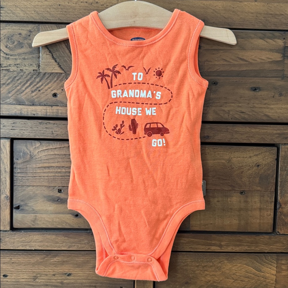 NWT Old Navy "To Grandma's House We Go!" Baby Onesie Sleeveless 6-9M